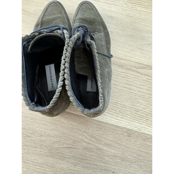 Saks Fifth Avenue Women's Green Ankle Shoes Leather Suede Boots 9.5 10 Lace Up - Picture 6 of 8